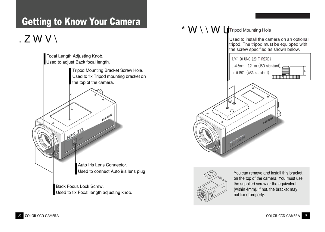 Samsung SDC-311 SERIES, SDC-241 SERIES instruction manual Bottom Front, Tripod Mounting Hole 