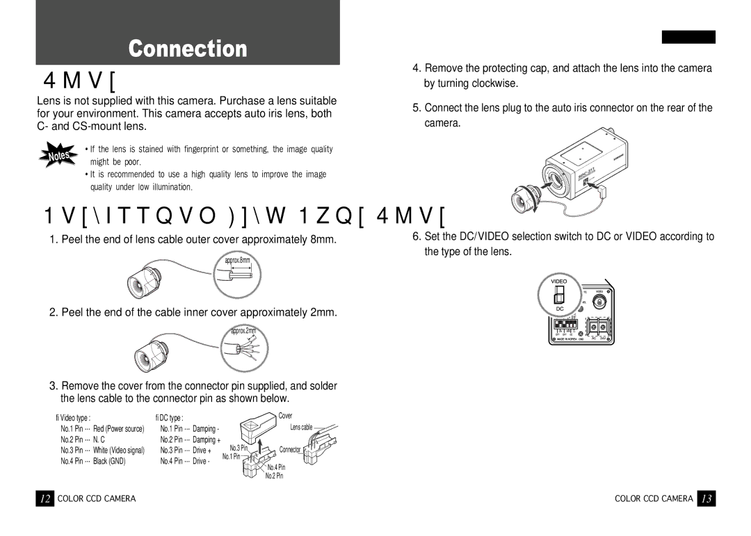 Samsung SDC-311 SERIES, SDC-241 SERIES instruction manual Installing Auto Iris Lens, Connection 