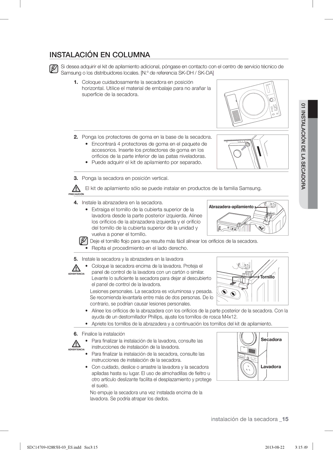 Samsung SDC14709/XEC manual Instalación EN Columna 