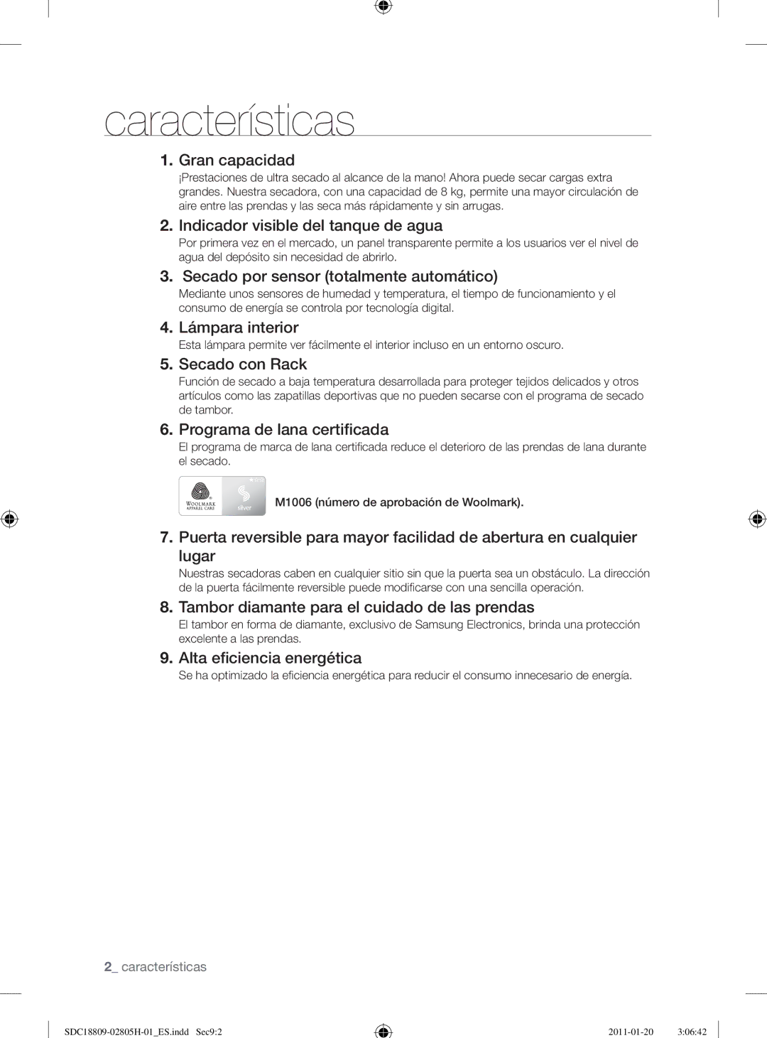 Samsung SDC18809/XEF, SDC18809/XEC manual Características, Gran capacidad 