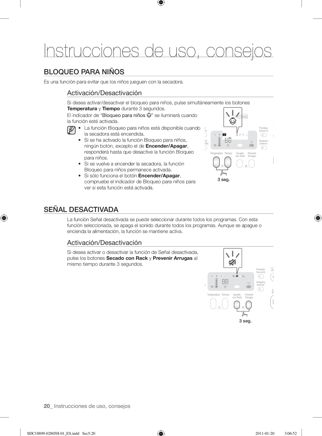 Samsung SDC18809/XEF, SDC18809/XEC manual Bloqueo Para Niños, Señal Desactivada, Ver si esta función está activada 