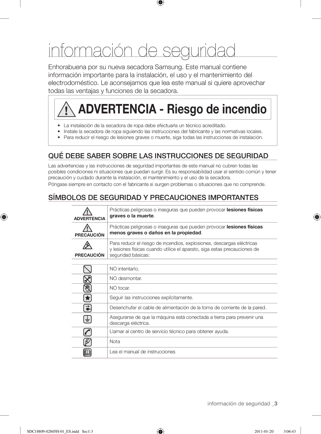 Samsung SDC18809/XEC Información de seguridad, QUÉ Debe Saber Sobre LAS Instrucciones DE Seguridad, Seguridad básicas 