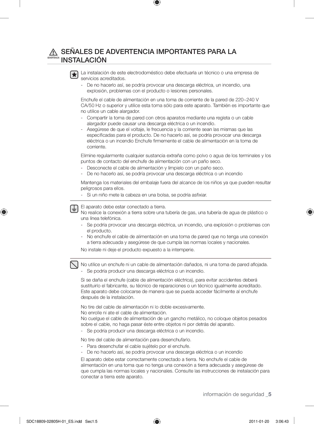 Samsung SDC18809/XEC, SDC18809/XEF manual Señales DE Advertencia Importantes Para LA 