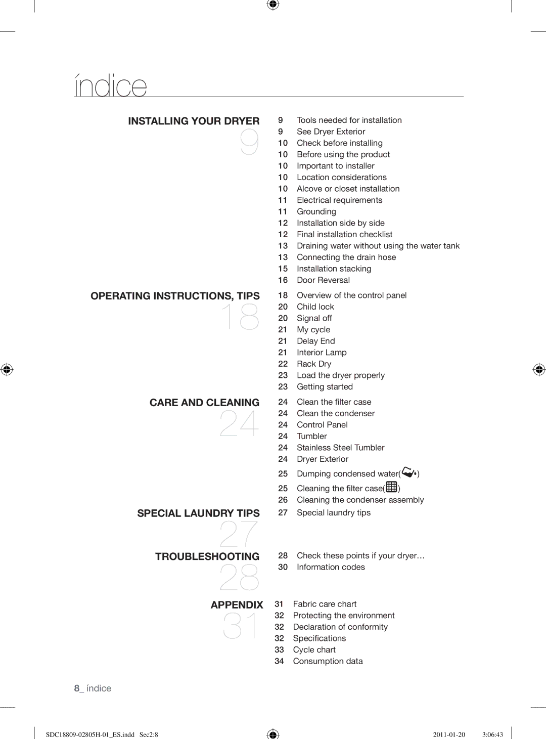 Samsung SDC18809/XEF, SDC18809/XEC manual Índice 