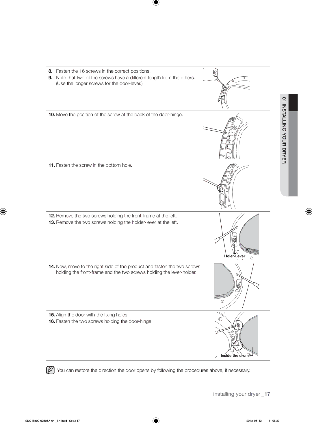 Samsung SDC18809/XEU manual Holer-Lever 