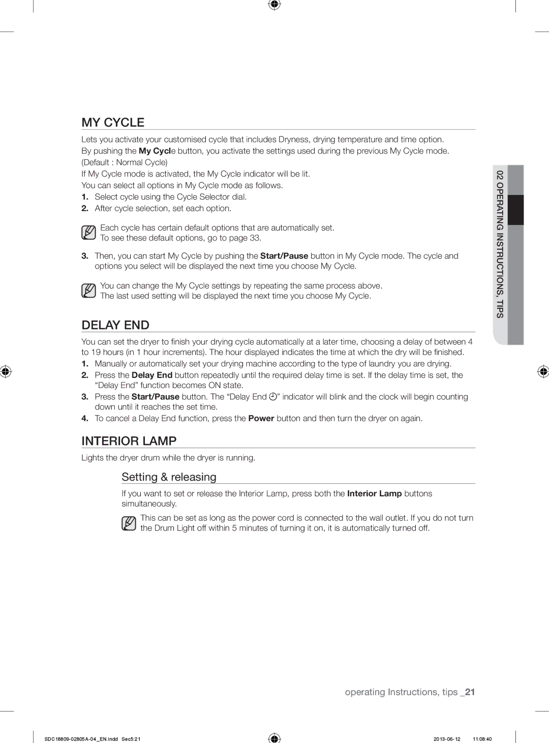 Samsung SDC18809/XEU manual MY Cycle, Delay END, Interior Lamp 