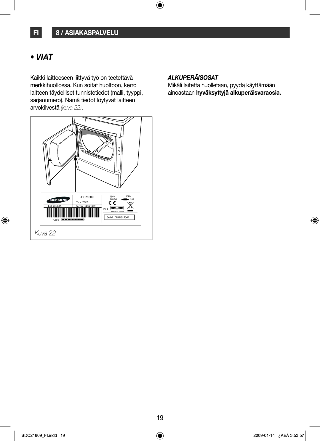 Samsung SDC21809/XEE manual Viat 