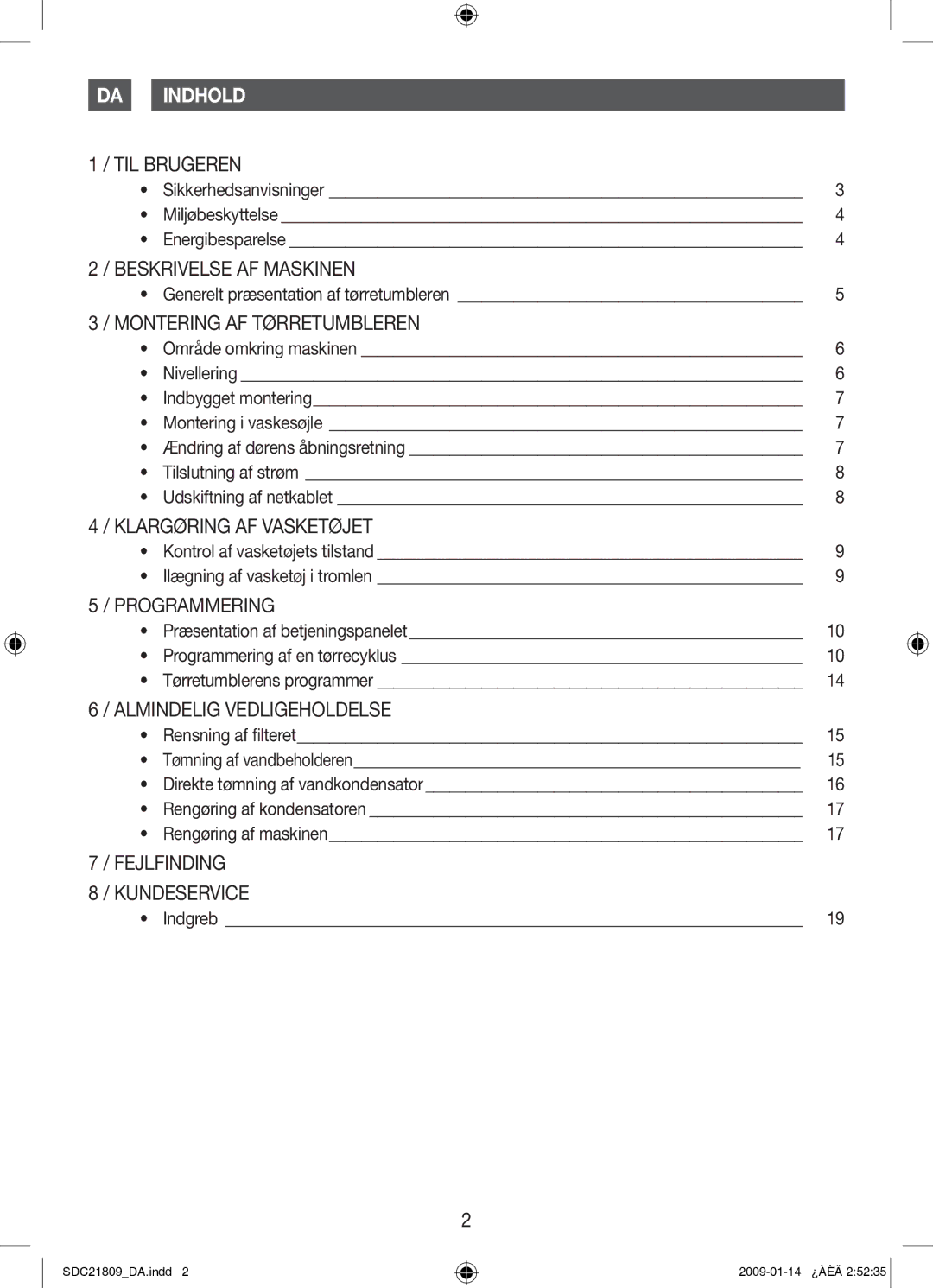 Samsung SDC21809/XEE manual Indhold 