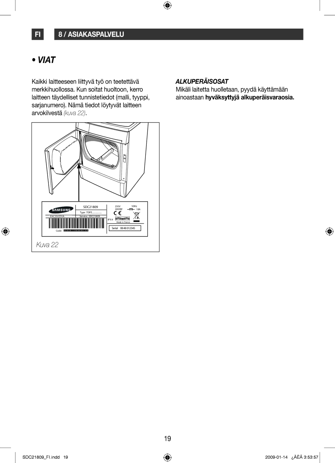 Samsung SDC21809/XEE manual Viat 