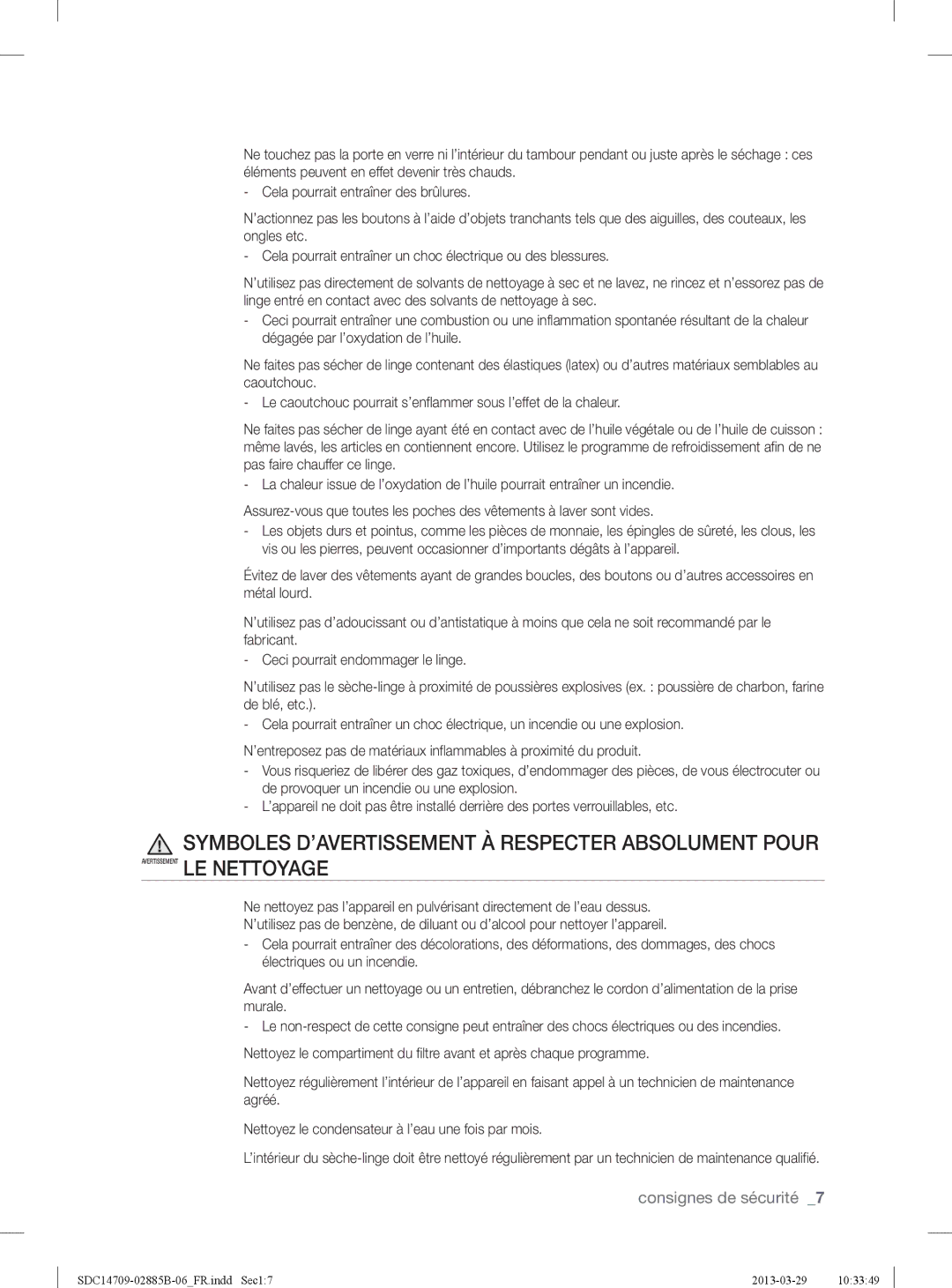 Samsung SDC35701/XEN, SDC35711/XEN, SDC14709/XEF manual Symboles D’AVERTISSEMENT À Respecter Absolument Pour 