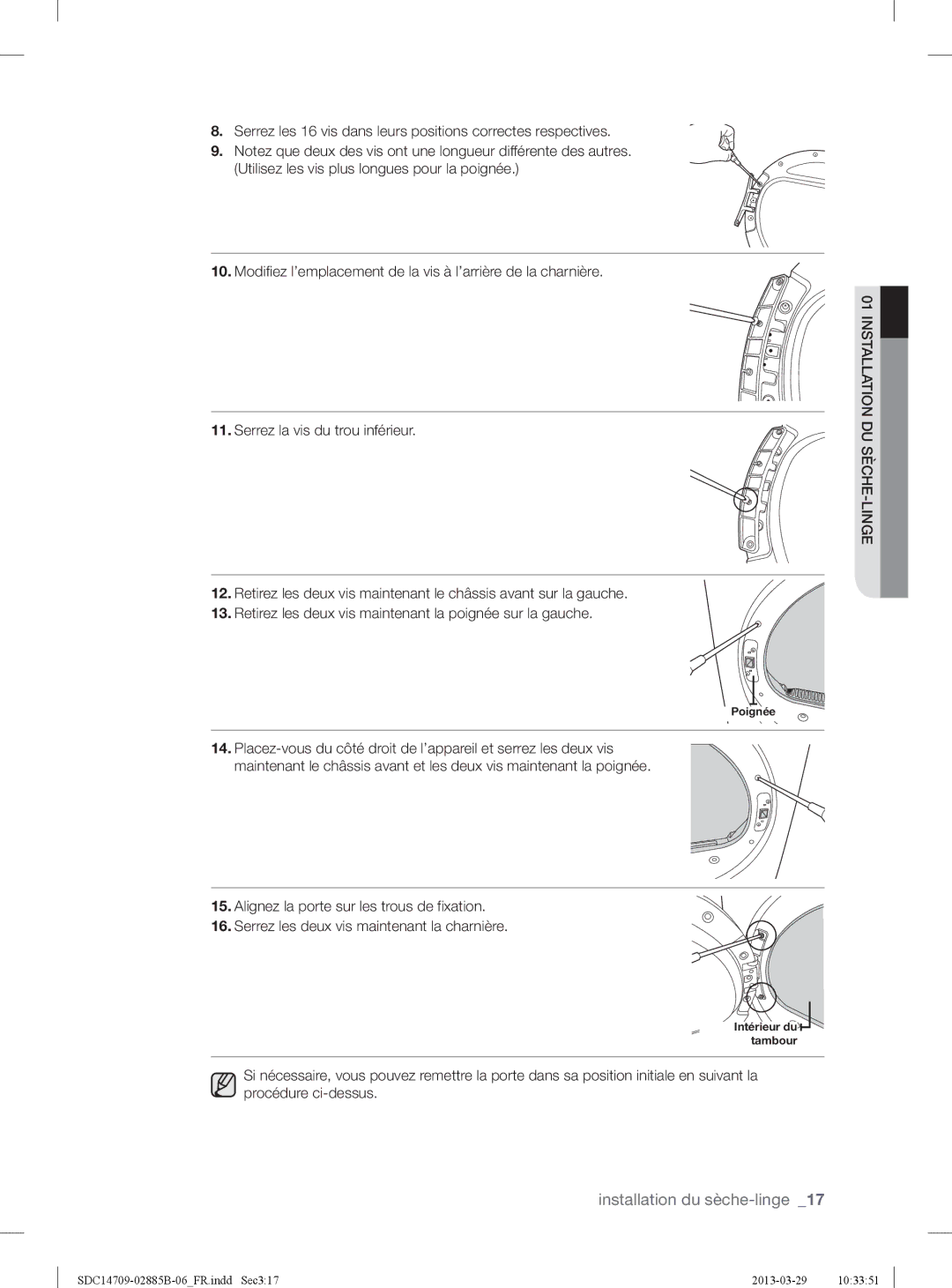 Samsung SDC14709/XEF, SDC35711/XEN, SDC35701/XEN manual Poignée 