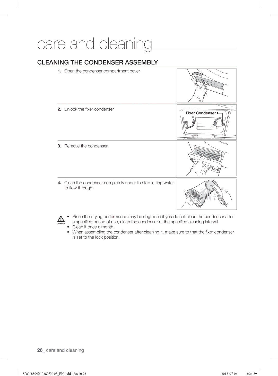 Samsung SDC3C801/XFA manual Cleaning the Condenser Assembly 