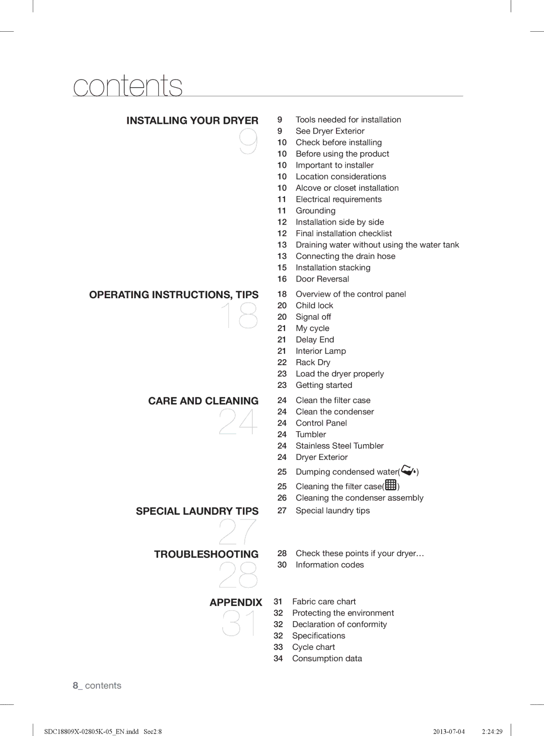 Samsung SDC3C801/XFA manual Contents 