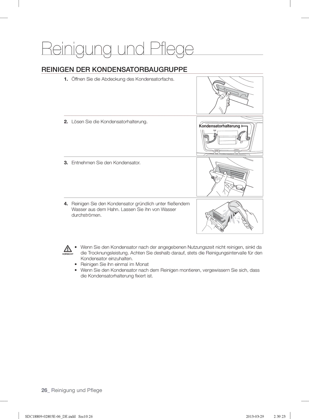 Samsung SDC3D809/XEG, SDC3D702/XEG, SDC18809/XEG manual Reinigen DER Kondensatorbaugruppe 