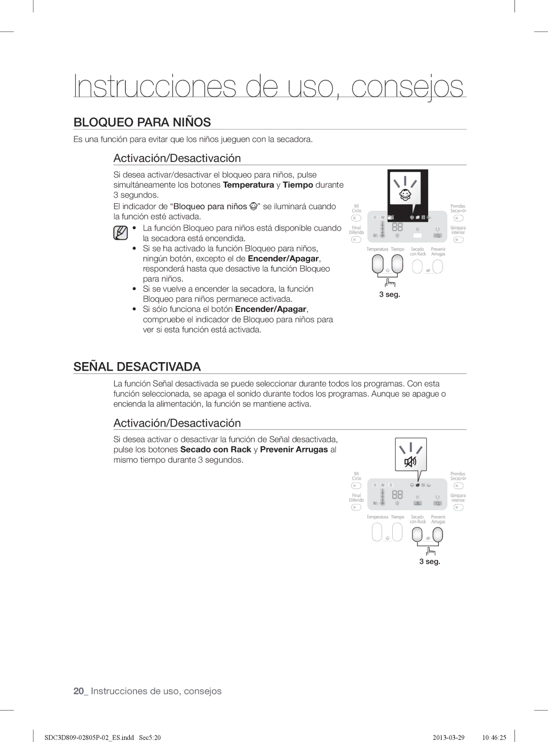 Samsung SDC3D809/XEC manual Bloqueo Para Niños, Señal Desactivada 