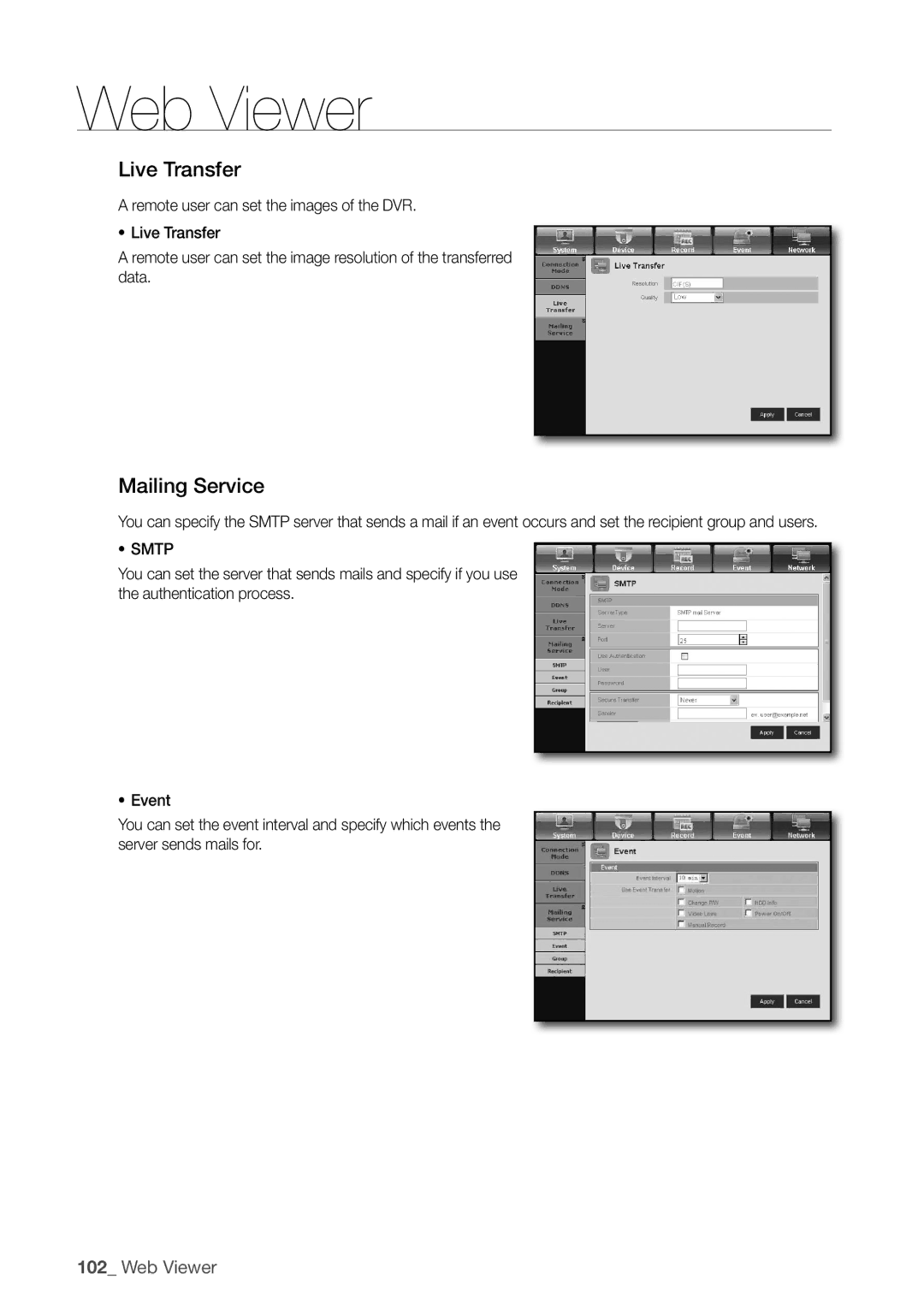 Samsung SDC5440BC user manual Live transfer, Mailing Service 