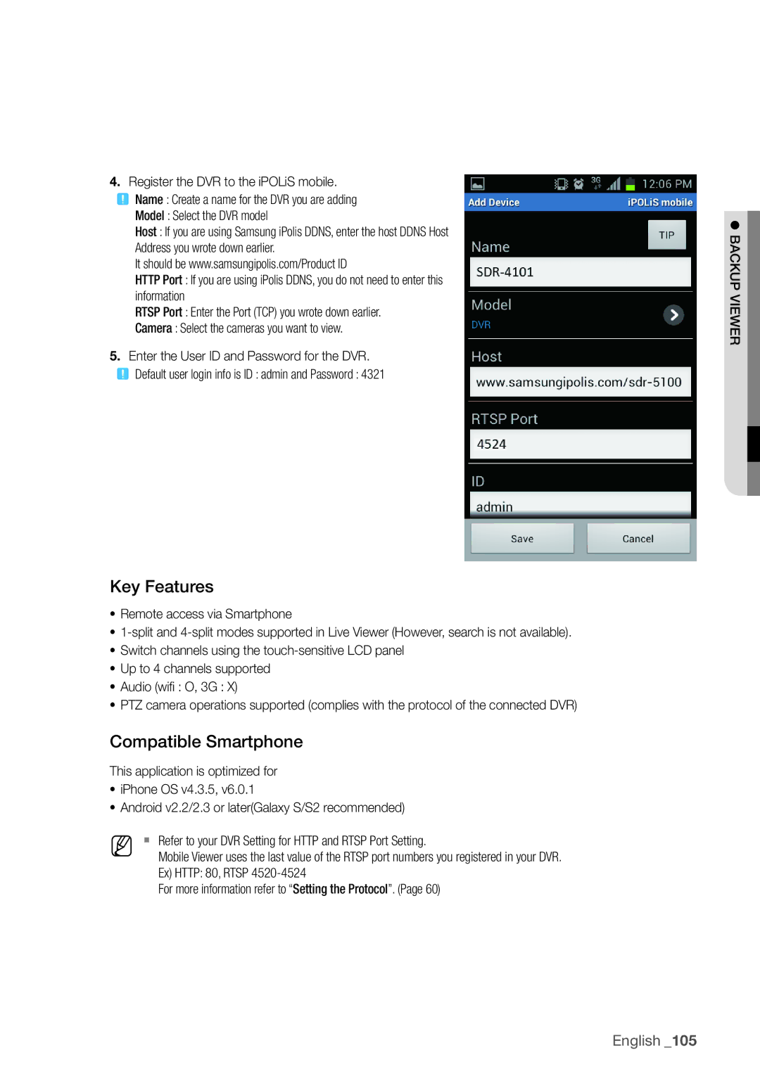 Samsung SDC5440BC user manual Key Features, Compatible Smartphone 