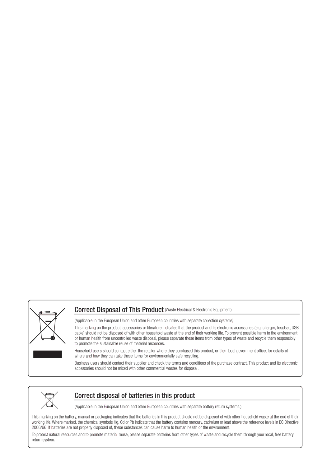 Samsung SDC5440BC user manual Correct disposal of batteries in this product 