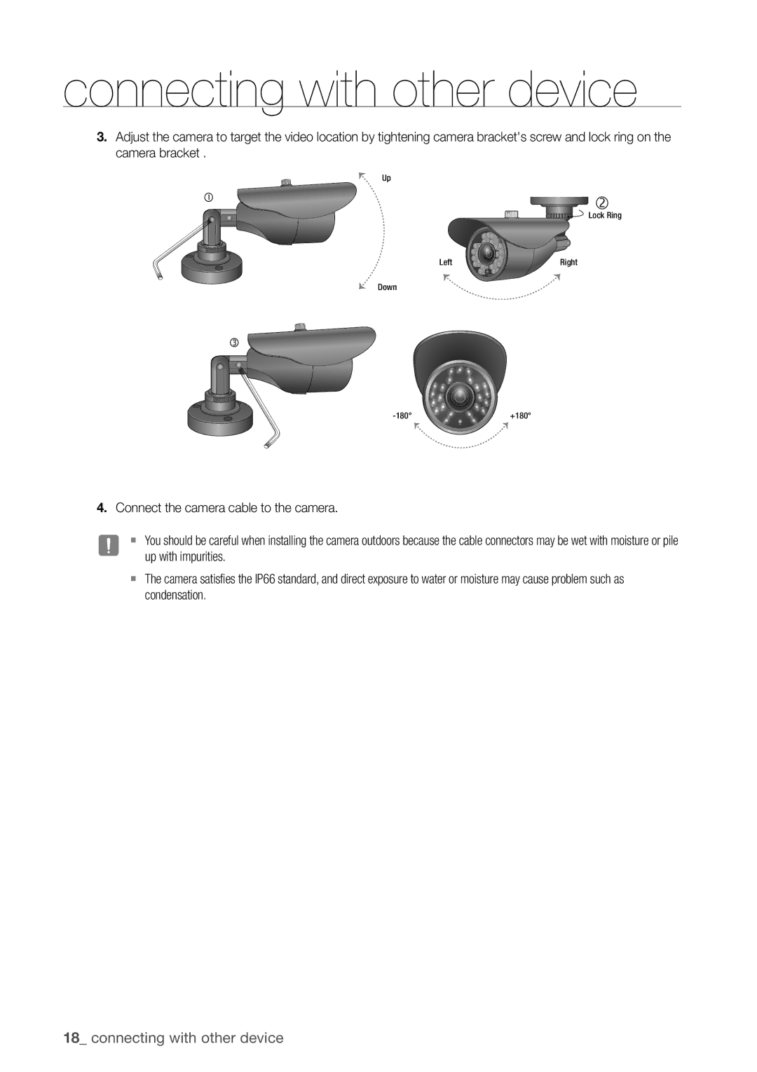 Samsung SDC5440BC user manual Connect the camera cable to the camera, Up with impurities, Condensation 