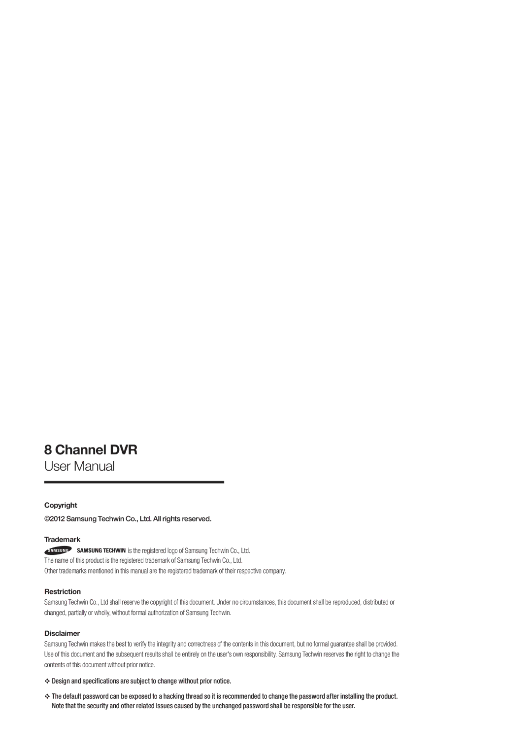 Samsung SDC5440BC user manual Channel DVR 