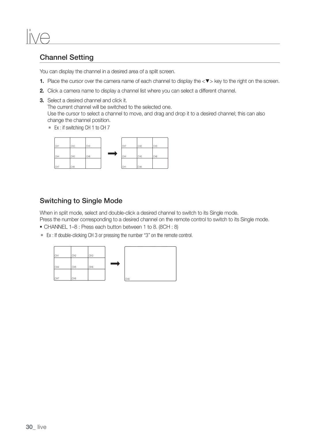 Samsung SDC5440BC user manual Channel Setting, Switching to Single Mode 