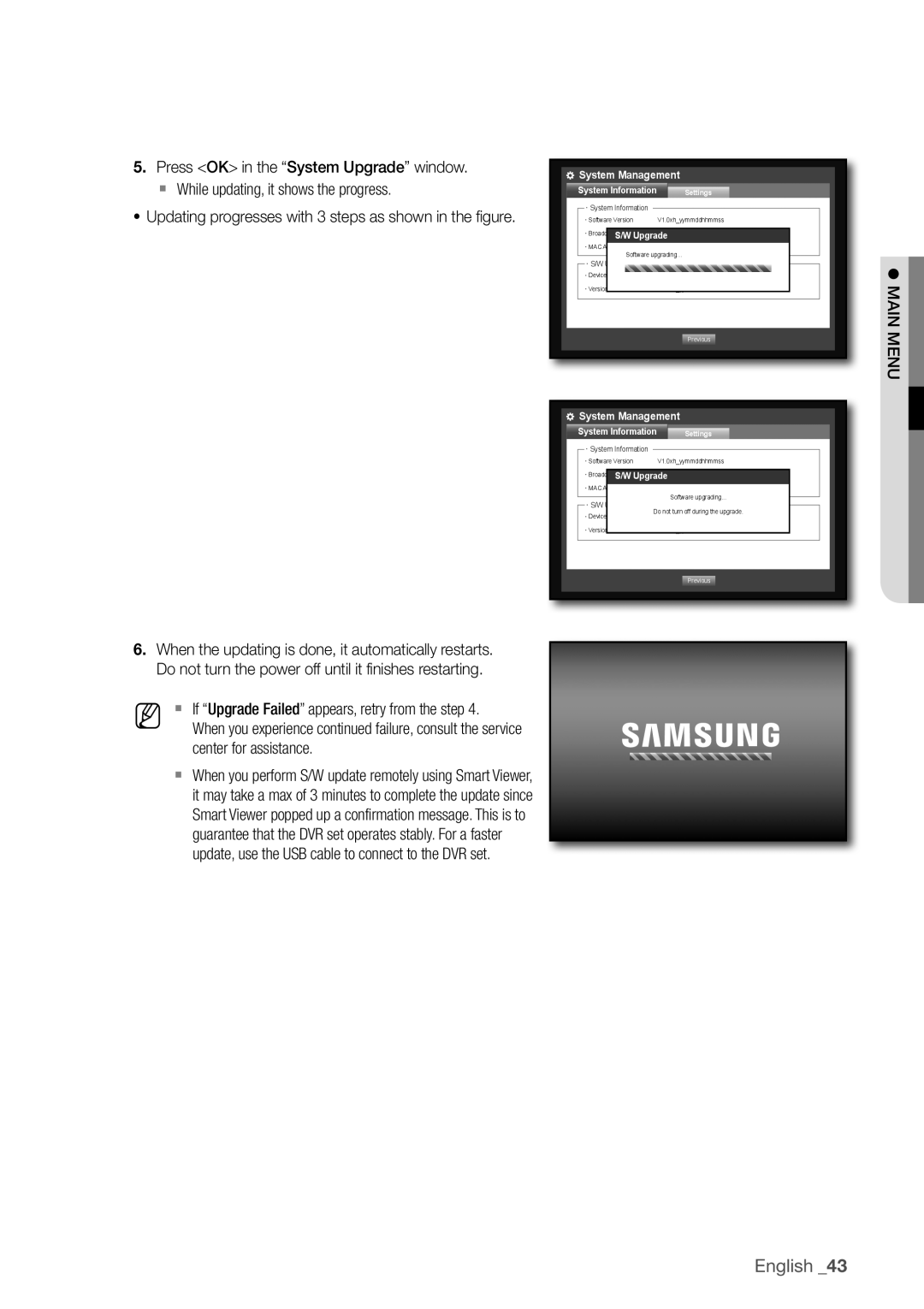 Samsung SDC5440BC user manual Center for assistance, Updating progresses with 3 steps as shown in the figure 