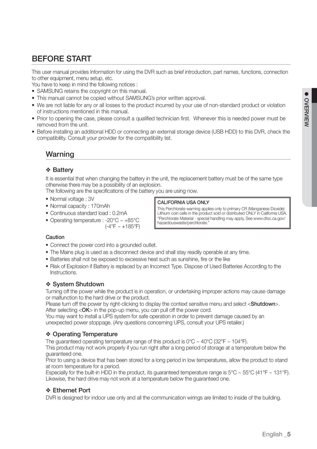 Samsung SDC5440BC user manual Before Start, System Shutdown 