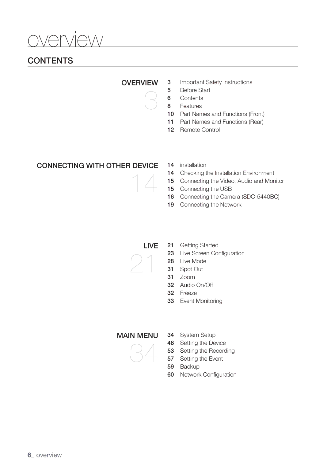 Samsung SDC5440BC user manual Contents 