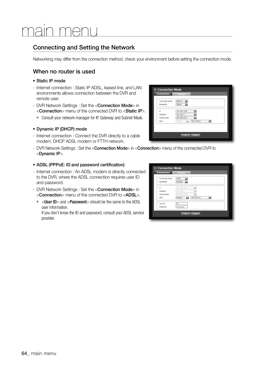 Samsung SDC5440BC user manual Connecting and Setting the network, When no router is used 