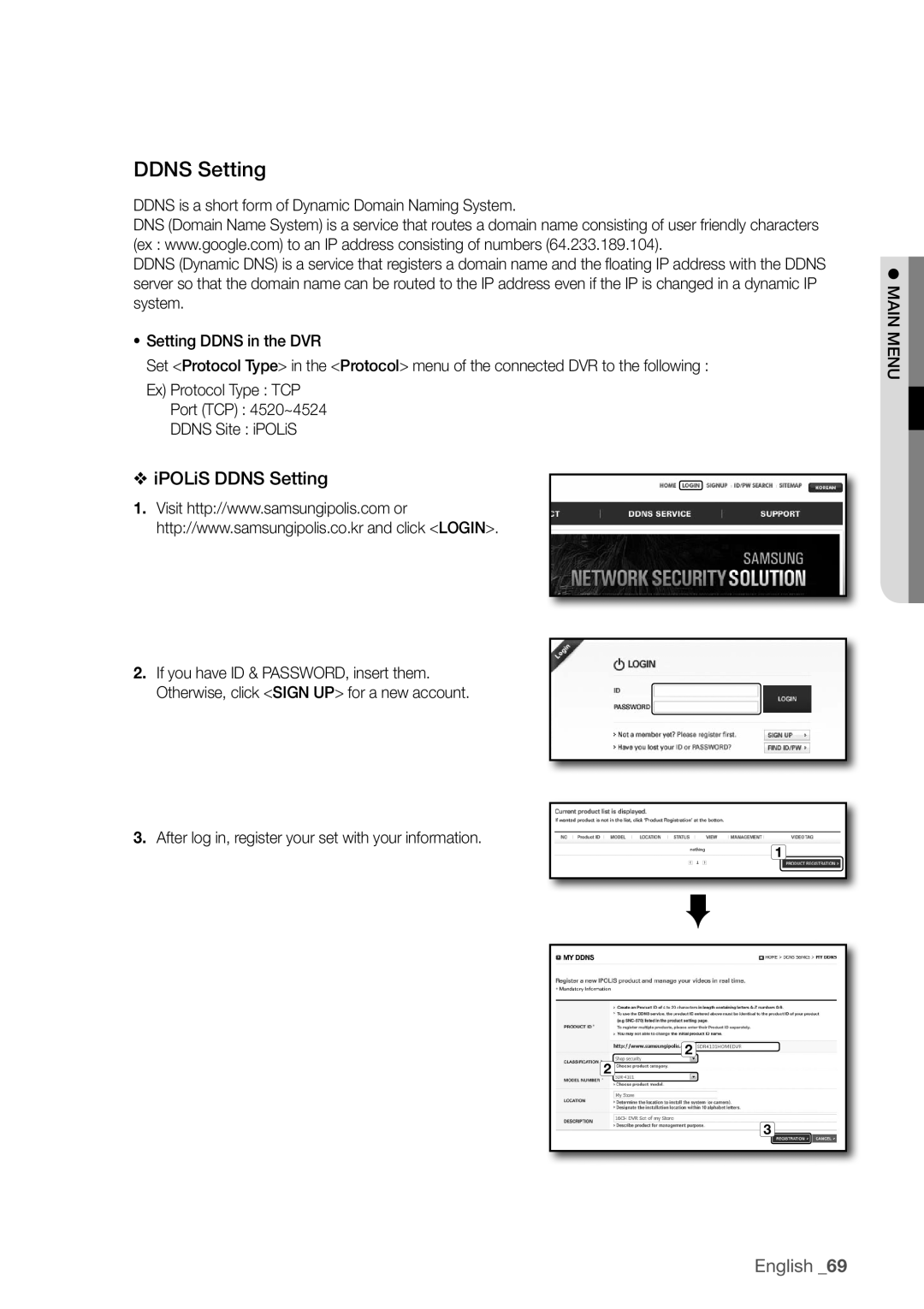 Samsung SDC5440BC user manual IPOLiS DDnS Setting 