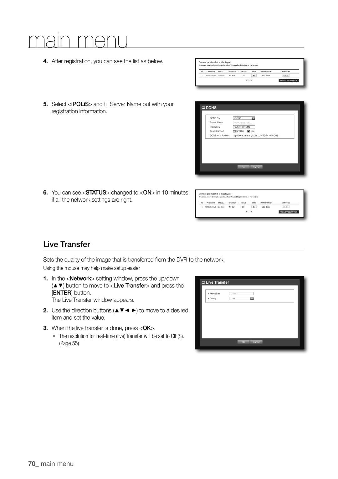 Samsung SDC5440BC user manual Live Transfer 