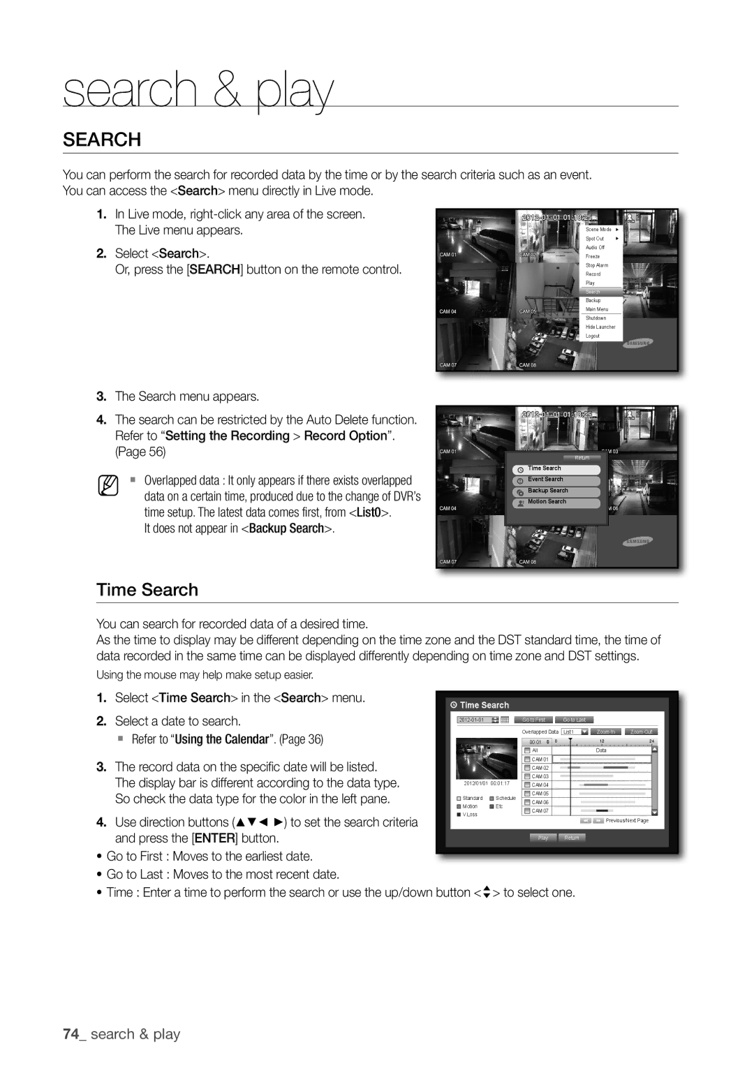 Samsung SDC5440BC user manual SeaRCH, Time Search 