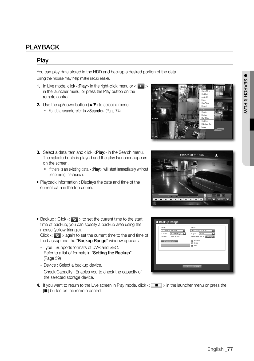 Samsung SDC5440BC user manual PLaYBaCK, Play, @ button on the remote control 