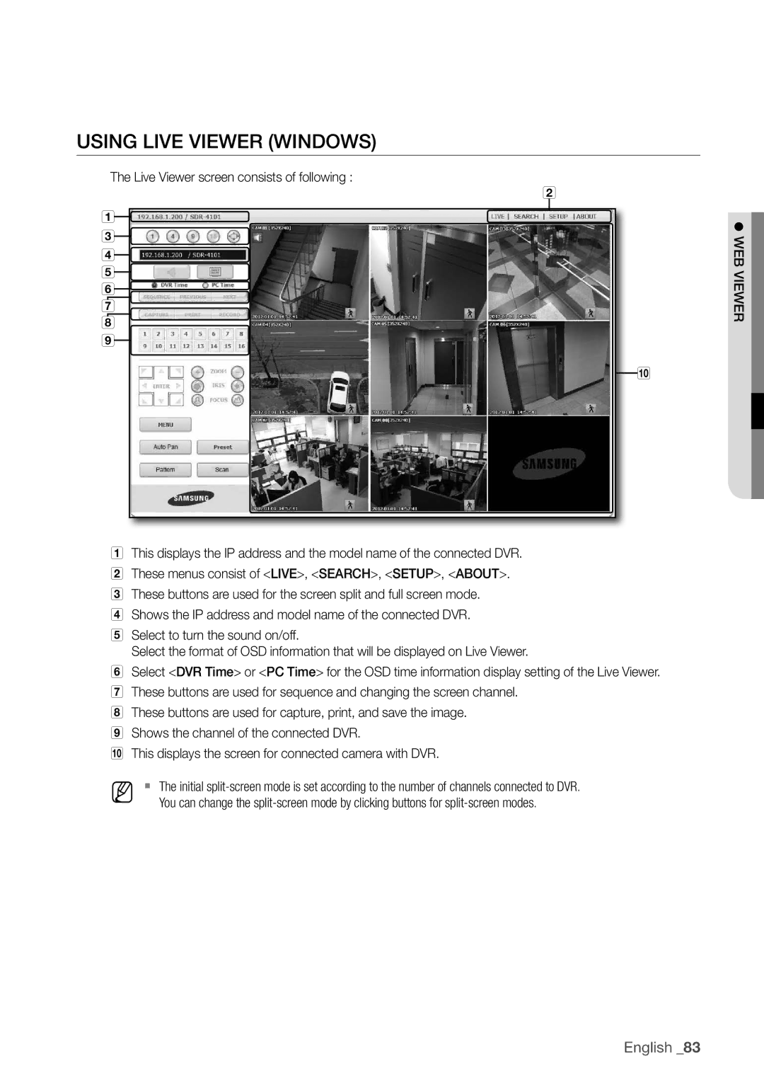 Samsung SDC5440BC user manual USing liVe VieWer WindoWS 