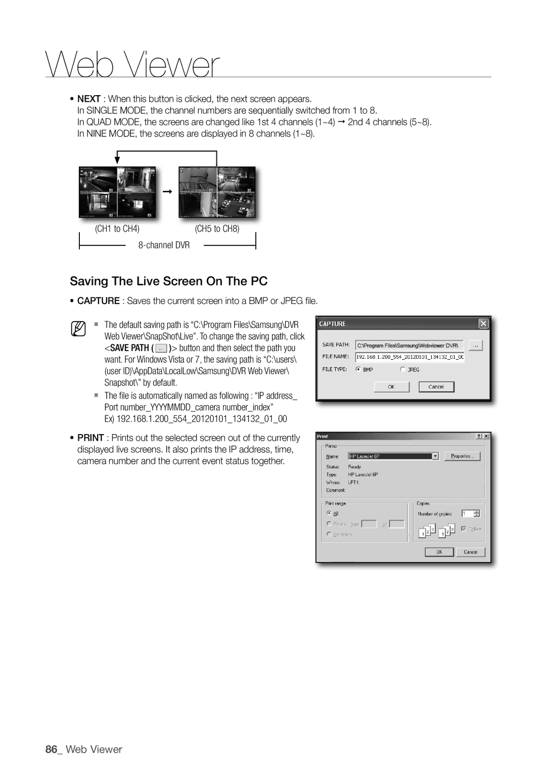 Samsung SDC5440BC user manual Saving the live Screen on the Pc, CAPture Saves the current screen into a BMP or Jpeg file 