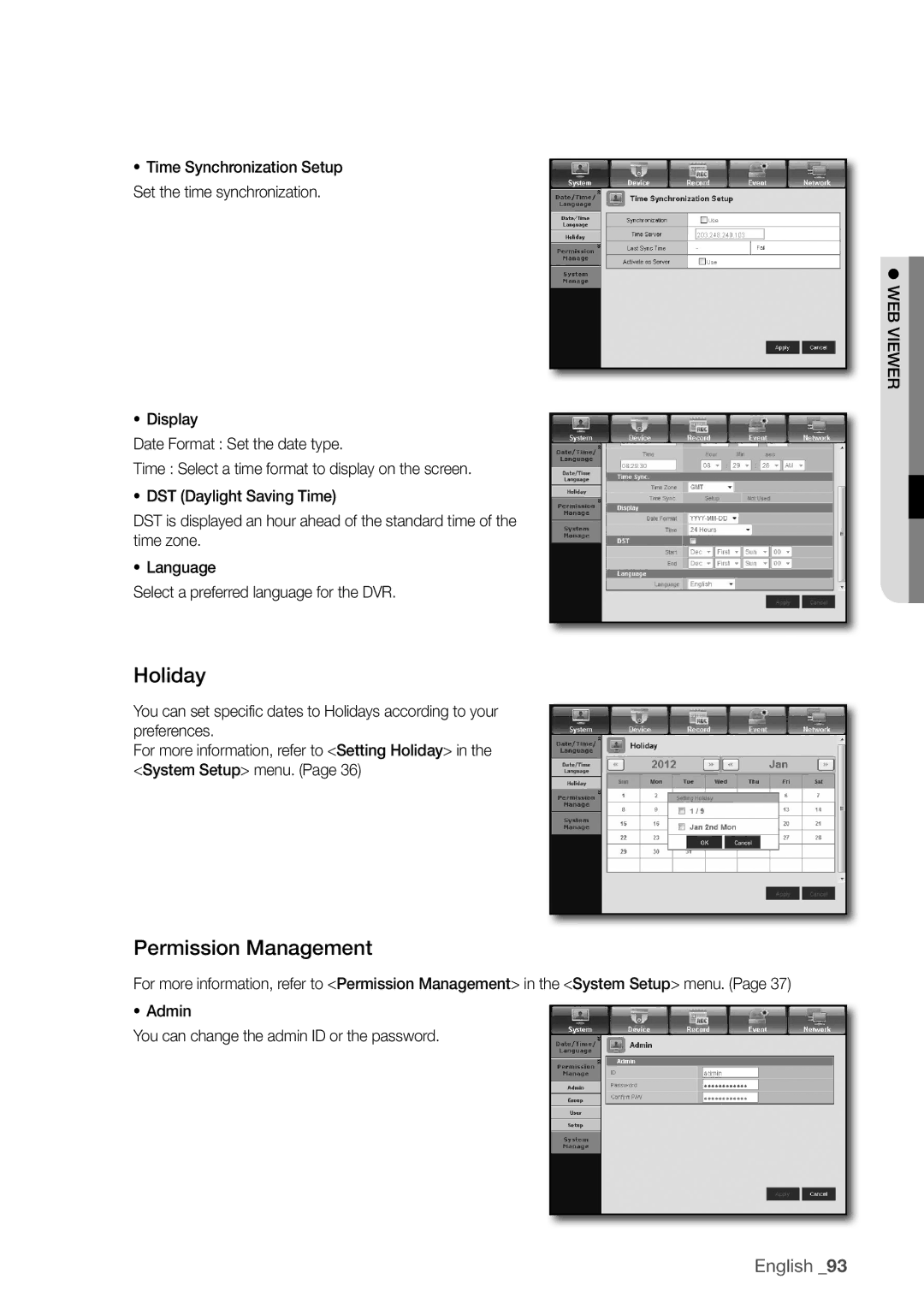 Samsung SDC5440BC user manual Holiday, Permission Management 