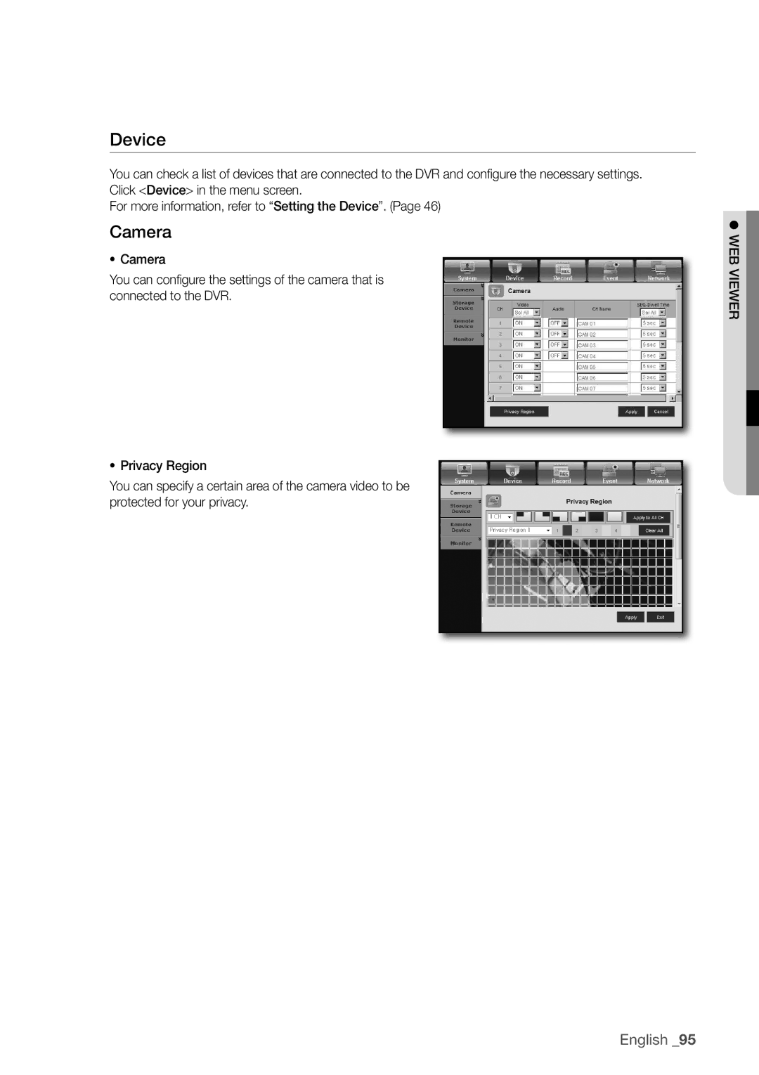 Samsung SDC5440BC user manual Device, Camera 