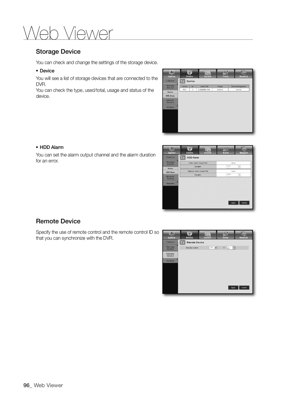 Samsung SDC5440BC user manual Storage device, Remote device 