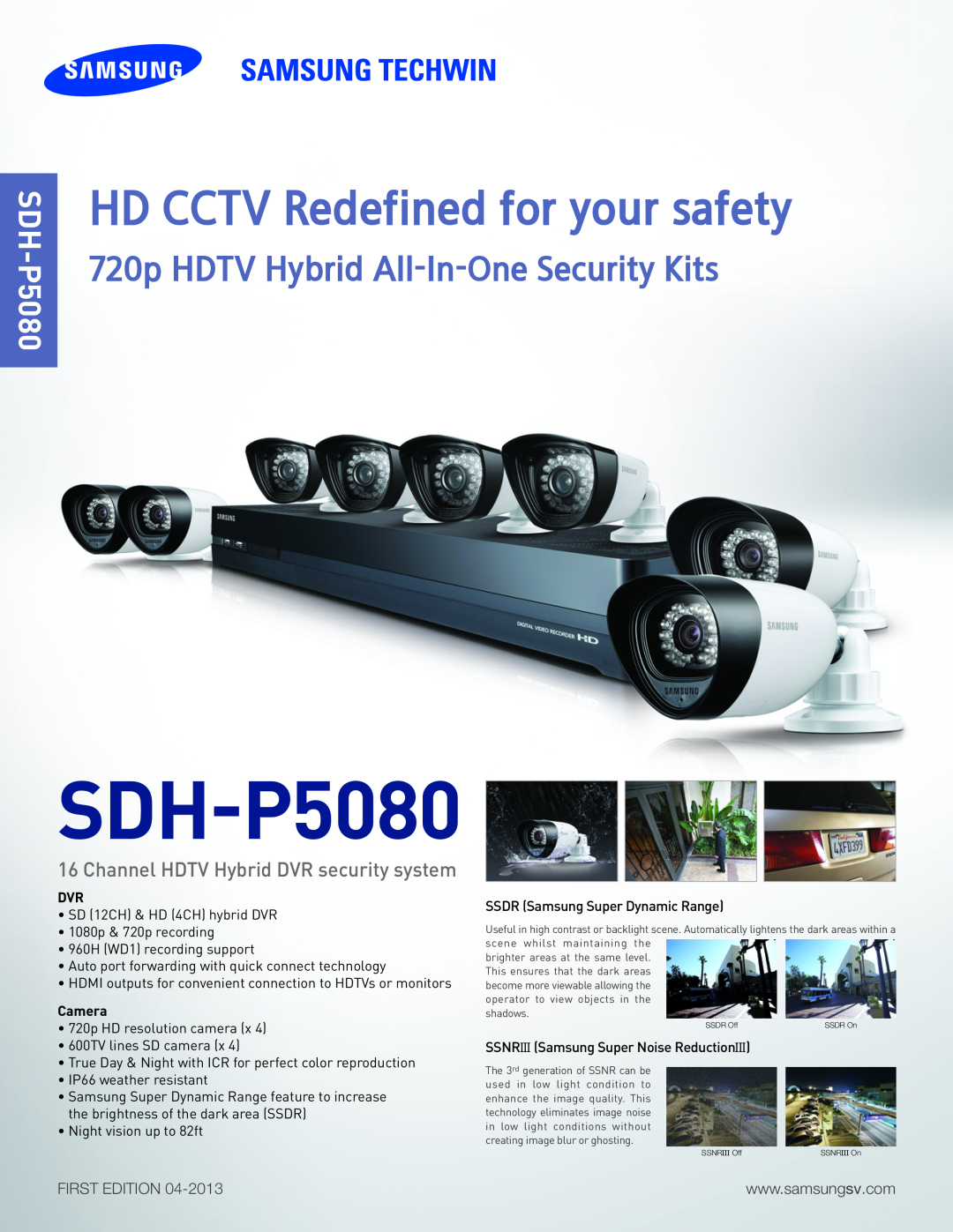 Samsung SDHP5080 manual SDH-P5080, HD CCTV Redefined for your safety, 720p HDTV Hybrid All-In-OneSecurity Kits, Camera 