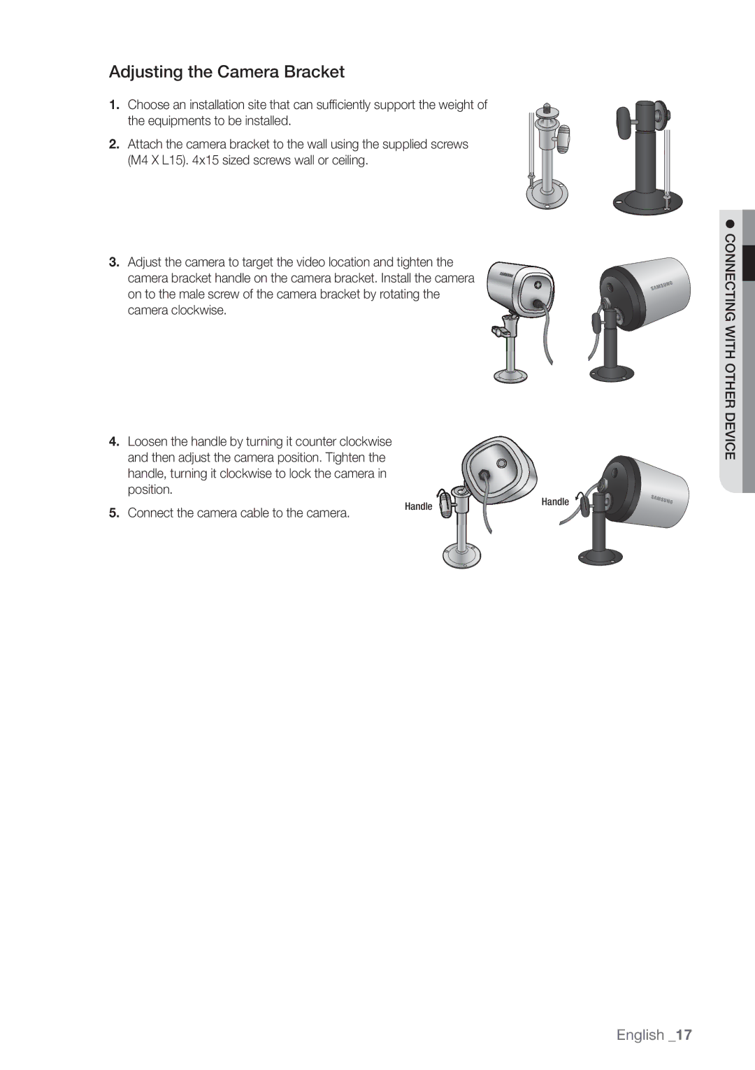 Samsung 4 CHANNEL DVR, SDE-3003, SDE-3001 user manual Adjusting the Camera Bracket 