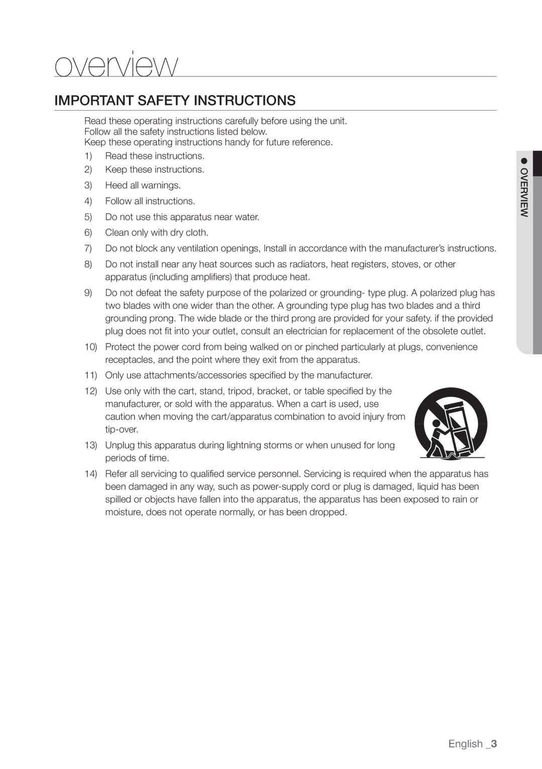 Samsung SDE-3003, SDE-3001, 4 CHANNEL DVR user manual Important Safety Instructions,  Overview 