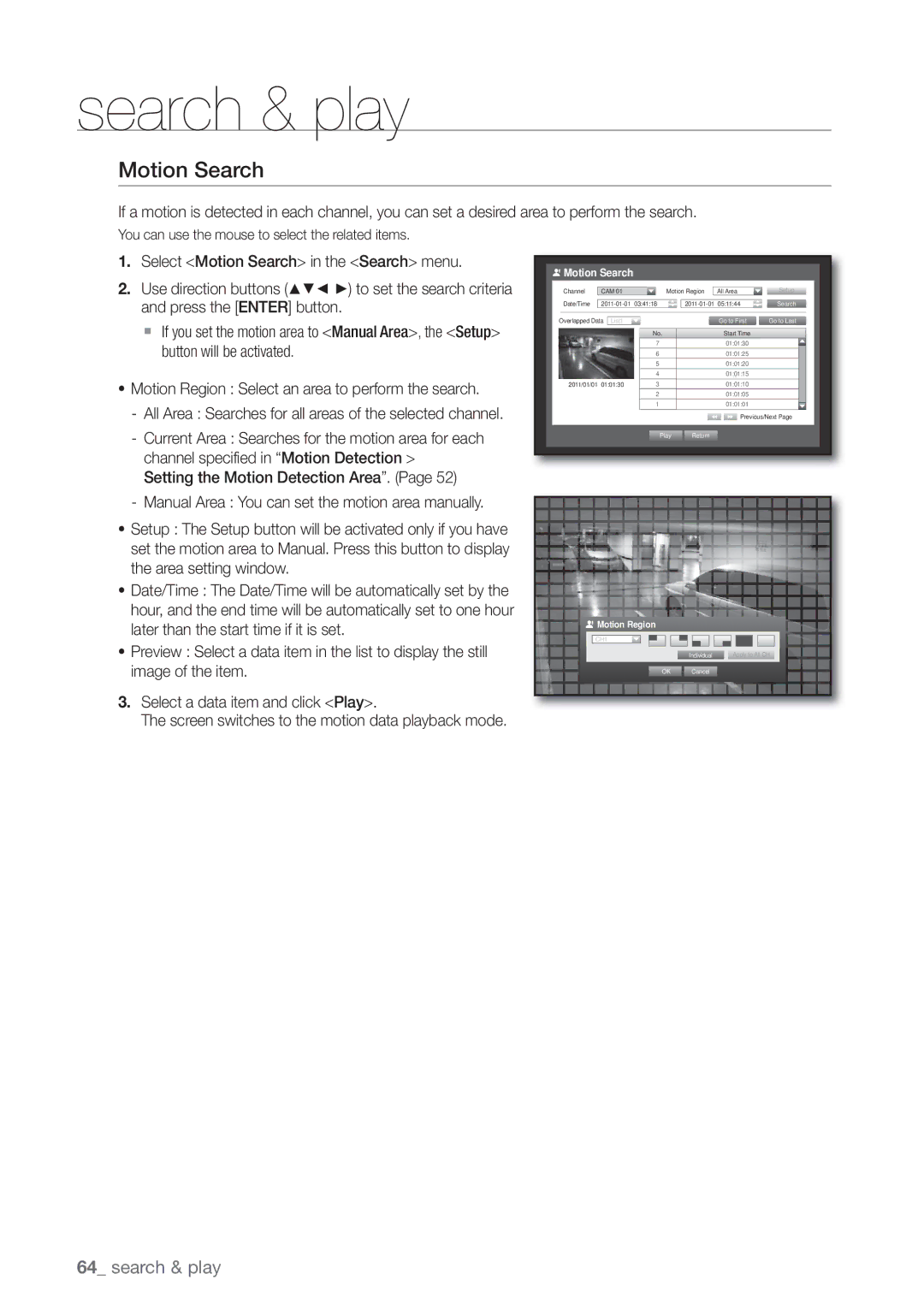 Samsung SDE-3001, SDE-3003, 4 CHANNEL DVR user manual Motion Search 