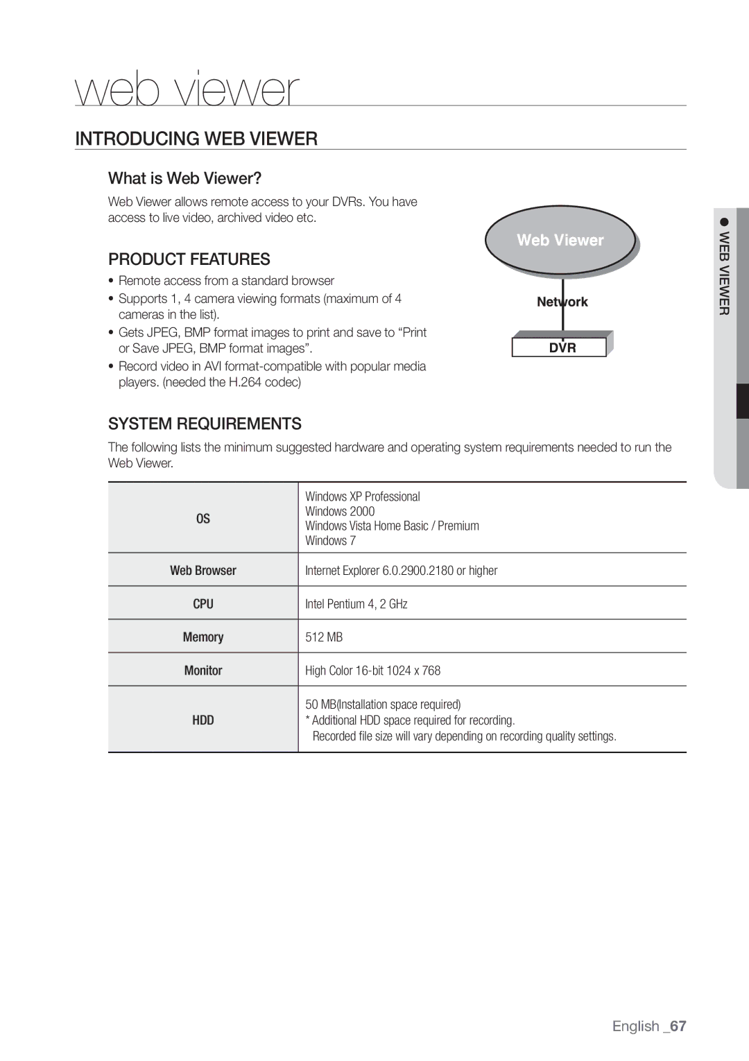 Samsung SDE-3001, SDE-3003, 4 CHANNEL DVR user manual Introducing WEB Viewer, What is Web Viewer?,  WEB Viewer 