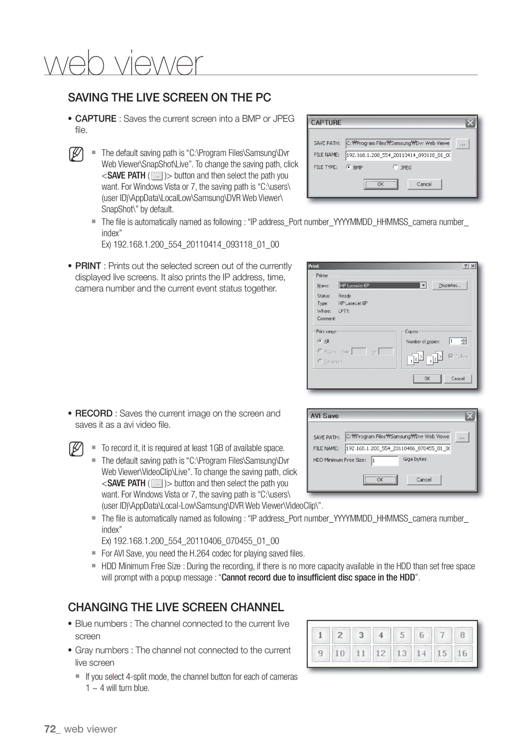 Samsung SDE-3003, SDE-3001 Saving the Live Screen on the PC, Capture Saves the current screen into a BMP or Jpeg file 