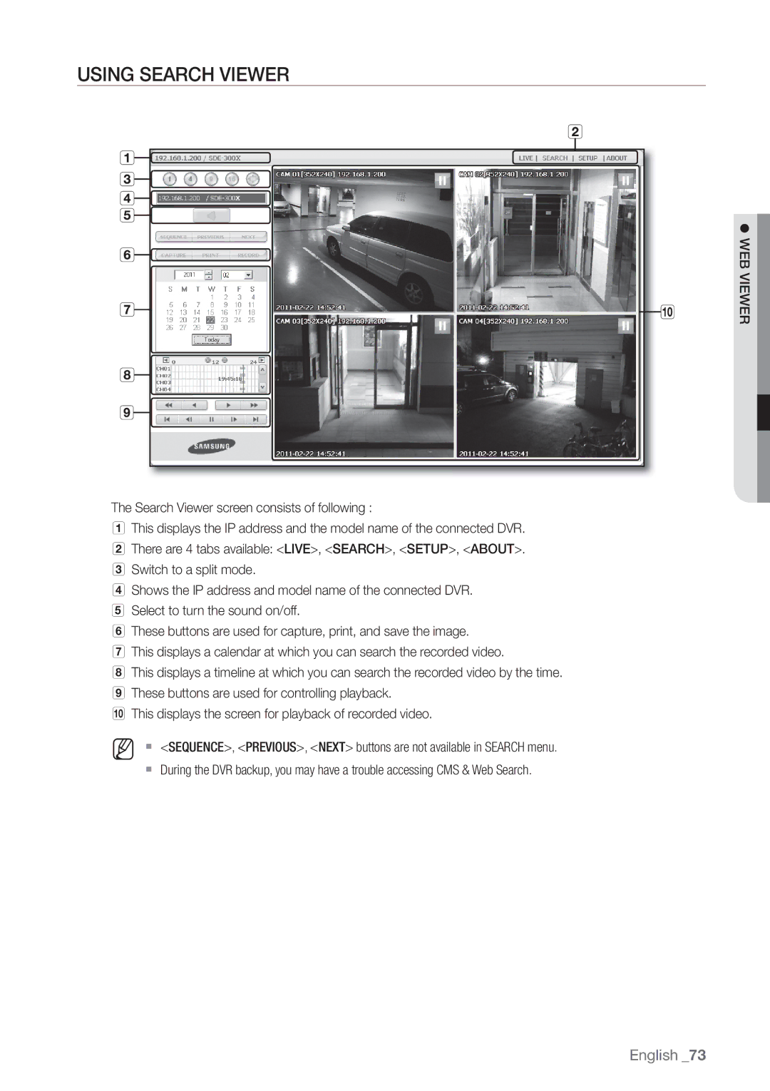 Samsung SDE-3001, SDE-3003, 4 CHANNEL DVR user manual Using Search Viewer 