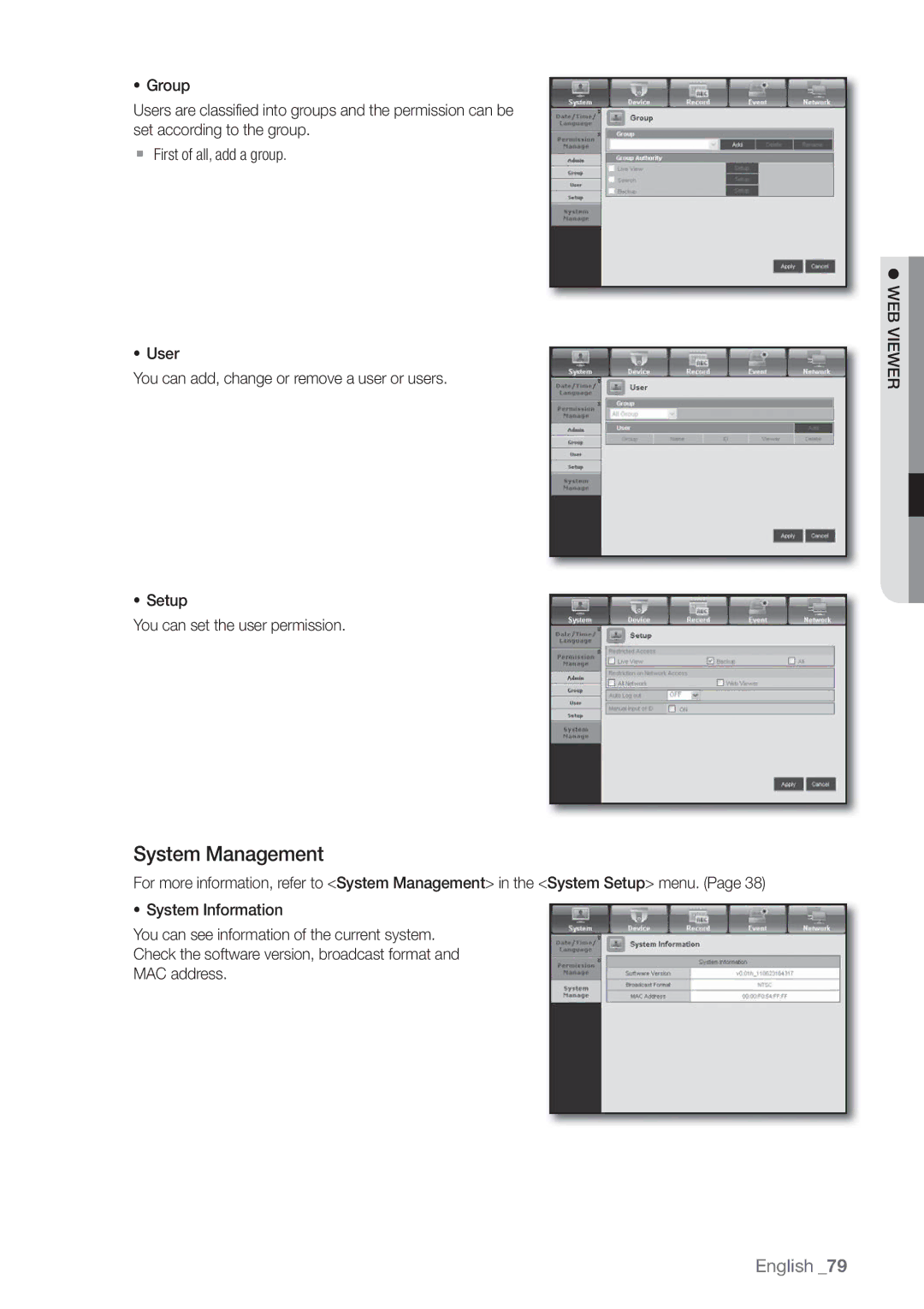 Samsung SDE-3001, SDE-3003, 4 CHANNEL DVR user manual System Management 