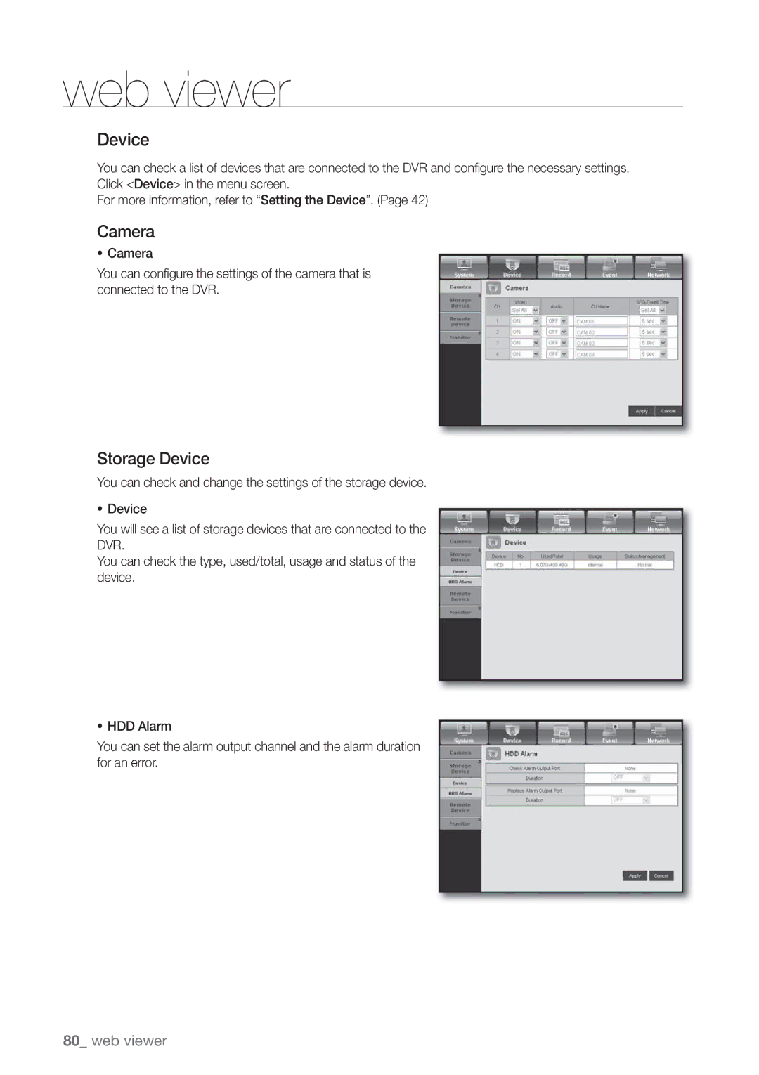 Samsung 4 CHANNEL DVR, SDE-3003, SDE-3001 user manual Camera, Storage Device 