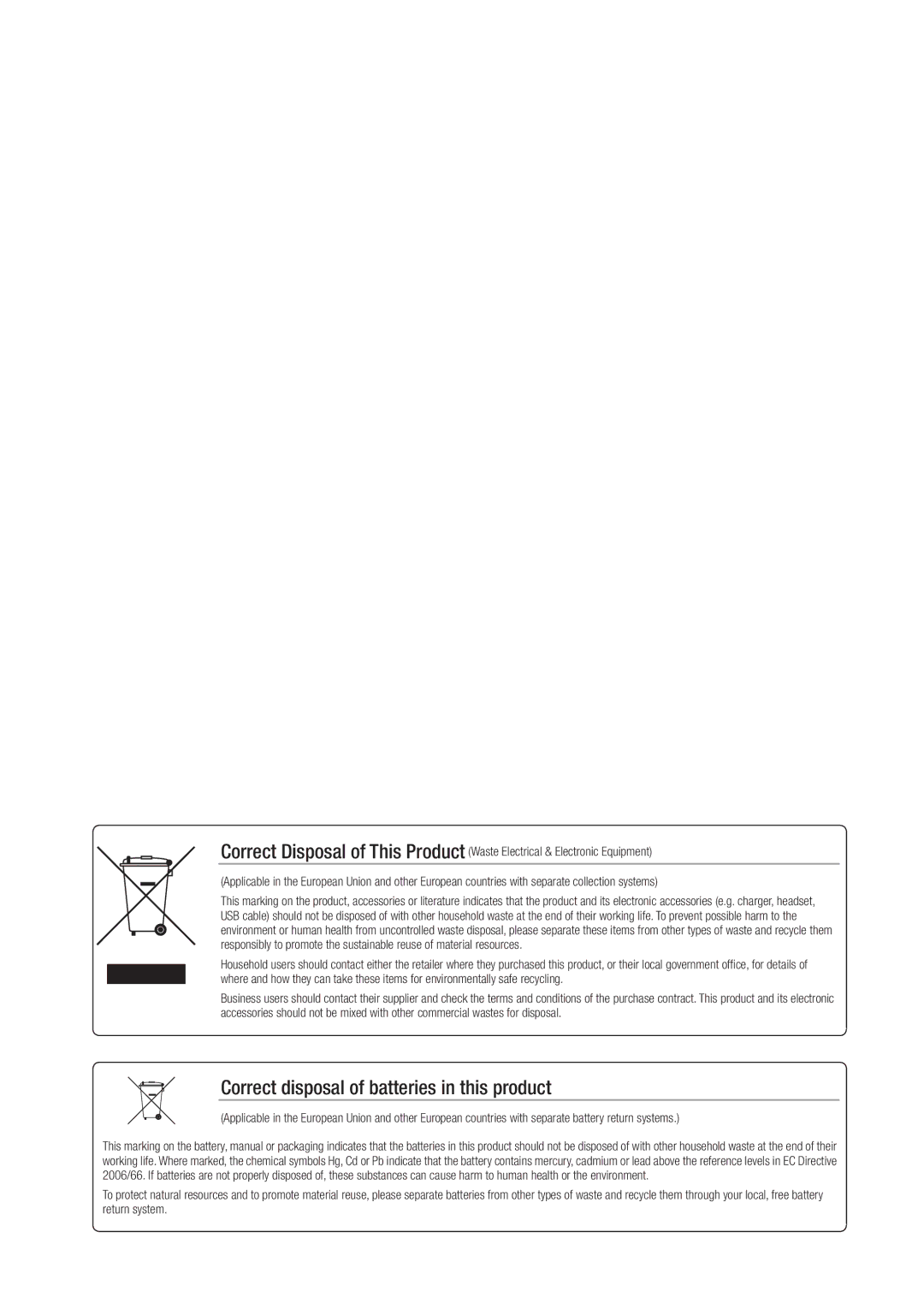 Samsung SDE3004, SDE-3004 user manual Correct disposal of batteries in this product 