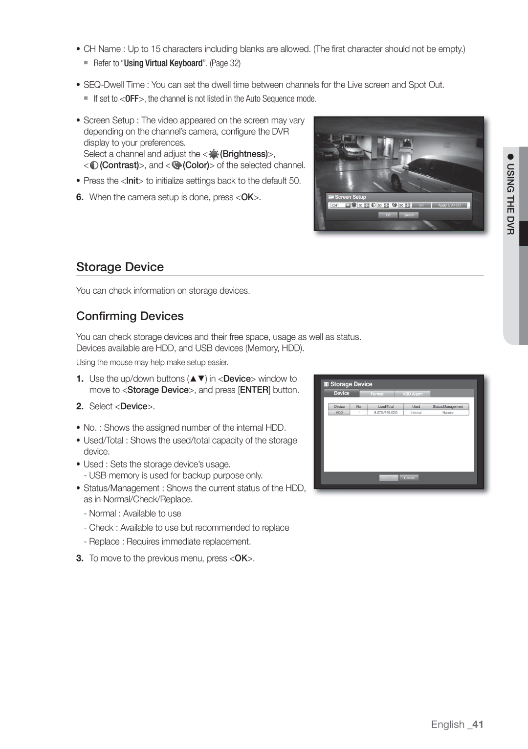 Samsung SDE3004, SDE-3004 Storage Device, Confirming Devices, When the camera setup is done, press OK, Select Device 