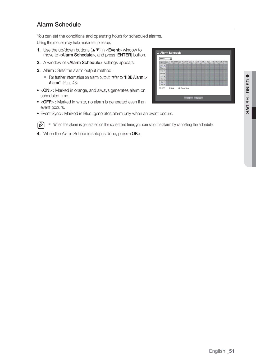 Samsung SDE3004, SDE-3004 user manual Alarm Schedule 